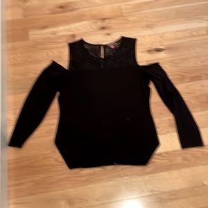 Black lace and cotton cold shoulder top